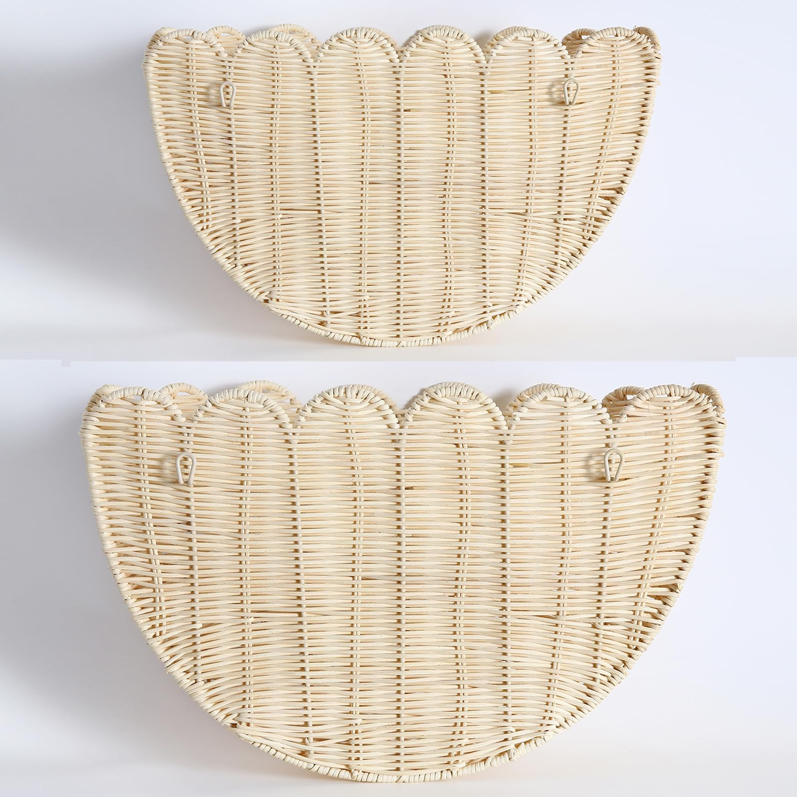 Scalloped Hanging Wicker Baskets for Wall, Scalloped Home Decor, Hanging Woven Rattan Wall Basket for Flowers Front Door Bathroom Storage (1 Set S+M) | Amazon (US)
