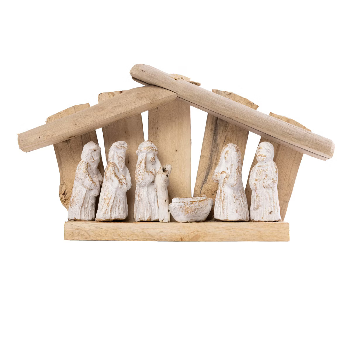 Transpac Driftwood Nativity Set White Wash Wooden Figurines Christmas Tabletop Decor Beige Indoor... | Target