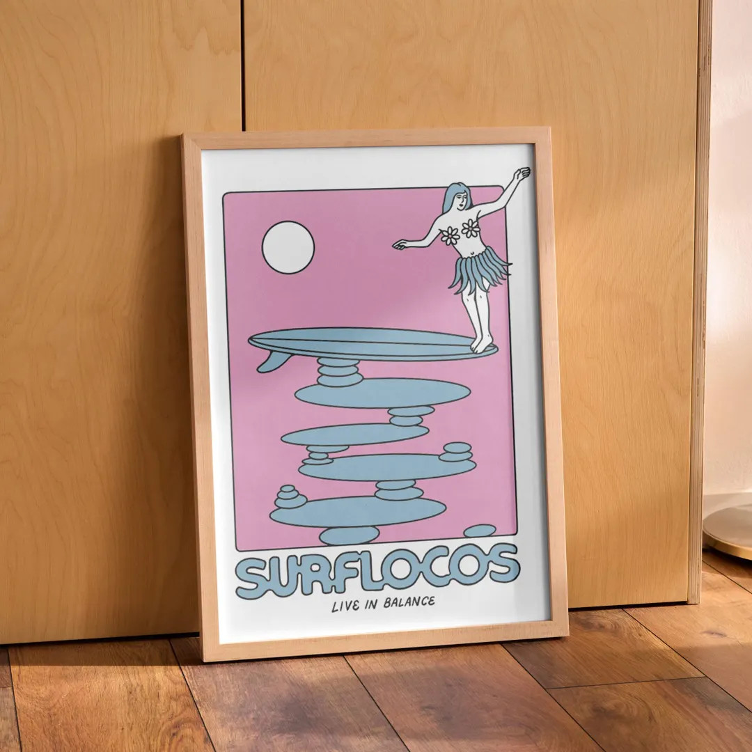 Vintage Surf Poster Hang Ten Beach House Decor Coastal California Poster Longboard Surfing Print ... | Etsy (US)