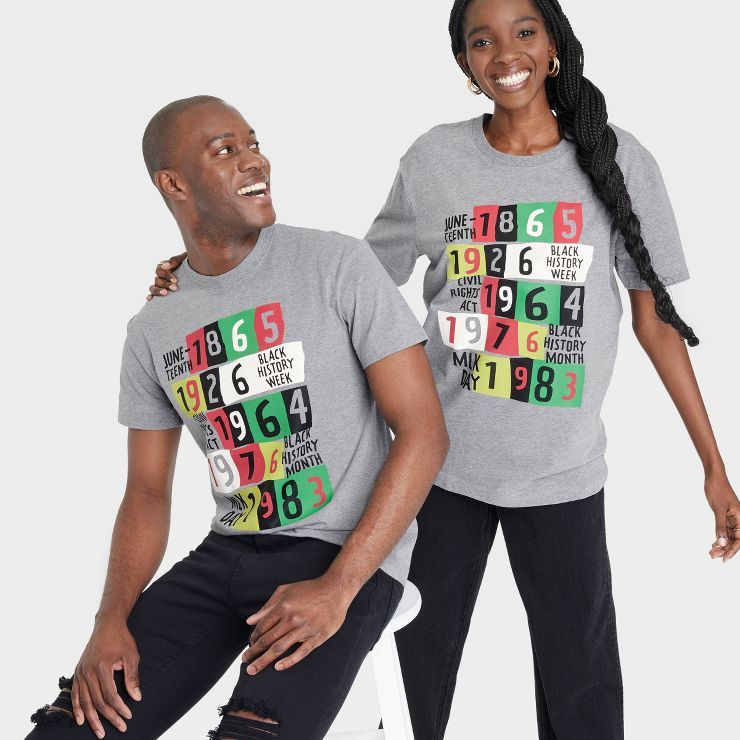 Black History Month Adult Dates Short Sleeve T-Shirt - Heather Gray | Target