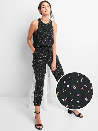 Gap Womens Sleeveless Jogger Jumpsuit Black Floral Size L | Gap US