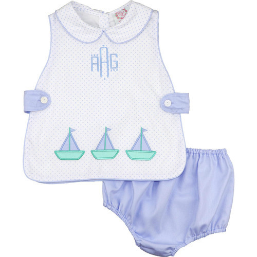 Blue Dot Applique Sailboat Tab Diaper Set  - Shipping Late  April | Cecil and Lou