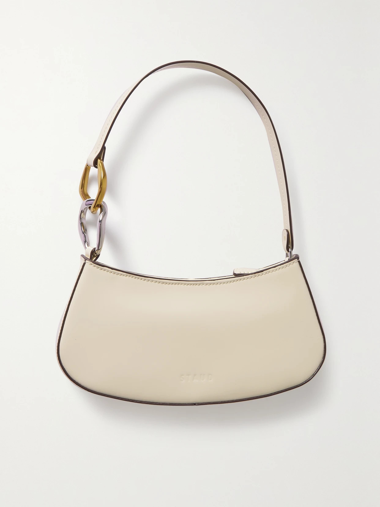 STAUD - Ollie Glossed-leather Shoulder Bag - Cream | NET-A-PORTER (US)