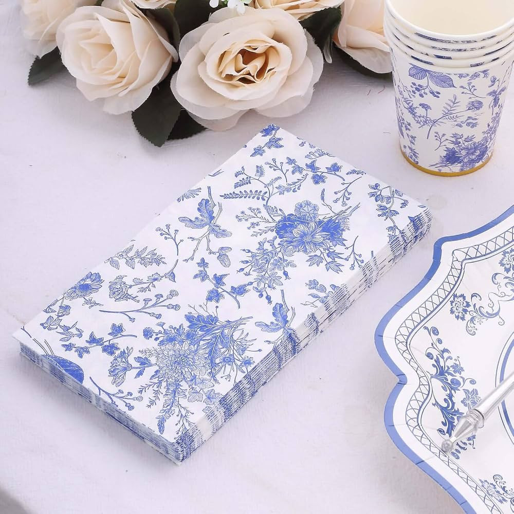 Efavormart 20-Pack of White and Blue Chinoiserie Floral Paper Dinner Napkins featuring a Soft 2-P... | Amazon (US)