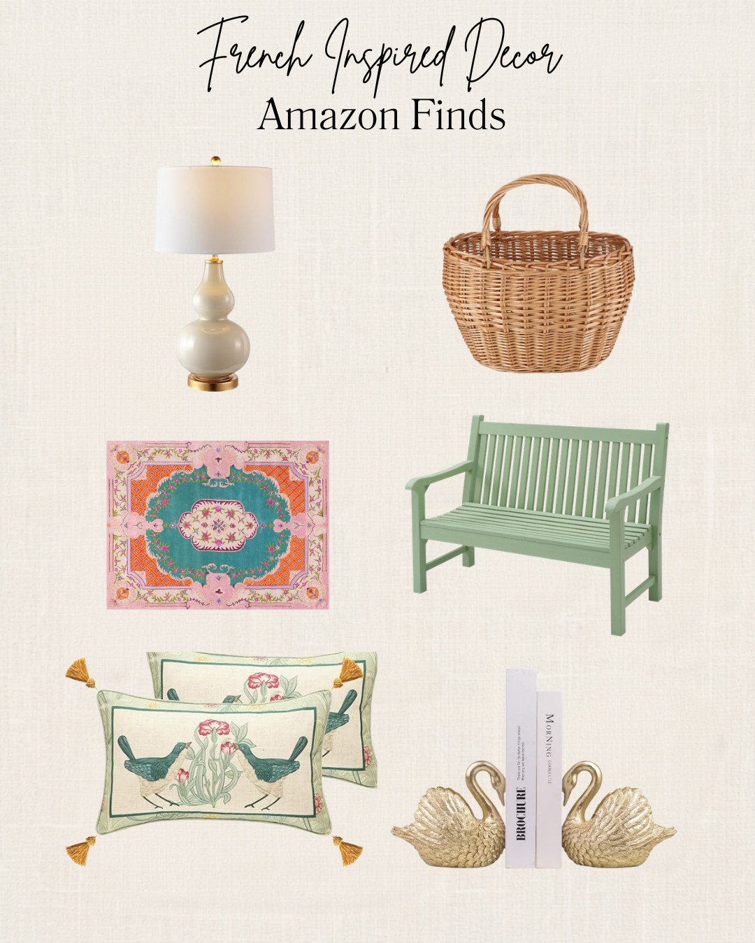 French-inspired style doesn't have to come with a designer price tag. 

I rounded up a few Amazon finds that capture that timeless European charm I love—classic lighting, woven baskets, vintage-inspired textiles, garden seating, and elegant decorative accents that look far more expensive than they are.

Whether you're adding a few French touches to your home or creating a full European-inspired space, these are the kinds of pieces that never go out of style.


#LTKHome #AmazonHomeFinds #FrenchCountry #FrenchInspired #EuropeanHome #VintageInspired #CozyHome #HomeDecorFinds #CollectedHome 
 

 