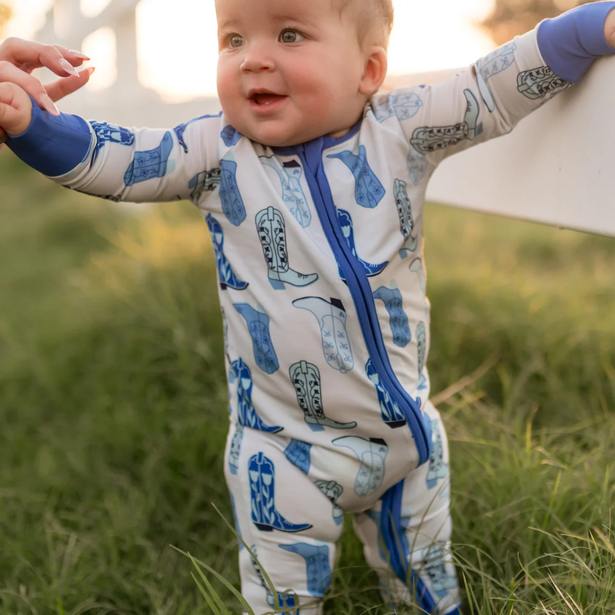 Infant Romper in Blue Western Boots | Silks Design