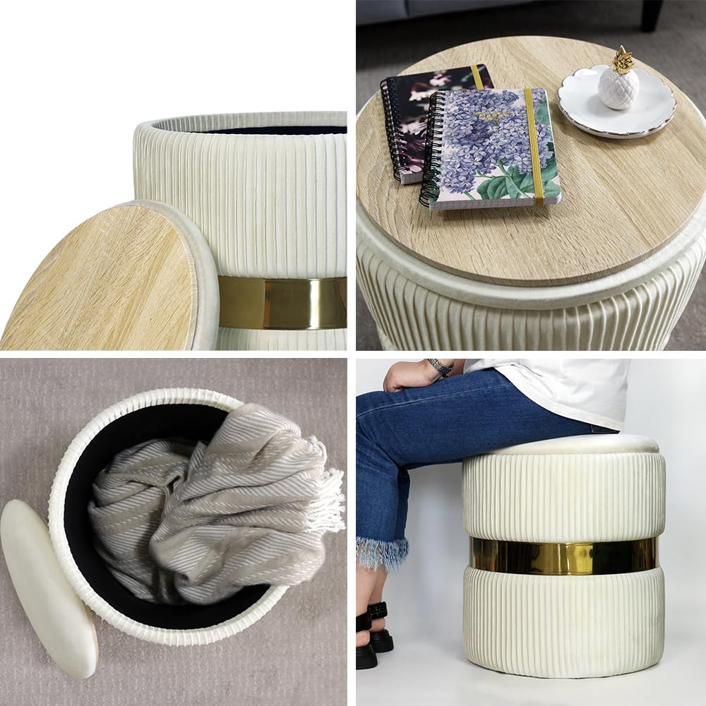 Round Ottoman with Storage Set of 2 Upholstered Velvet Vanity Stool for Living Room Storage Ottom... | Amazon (US)