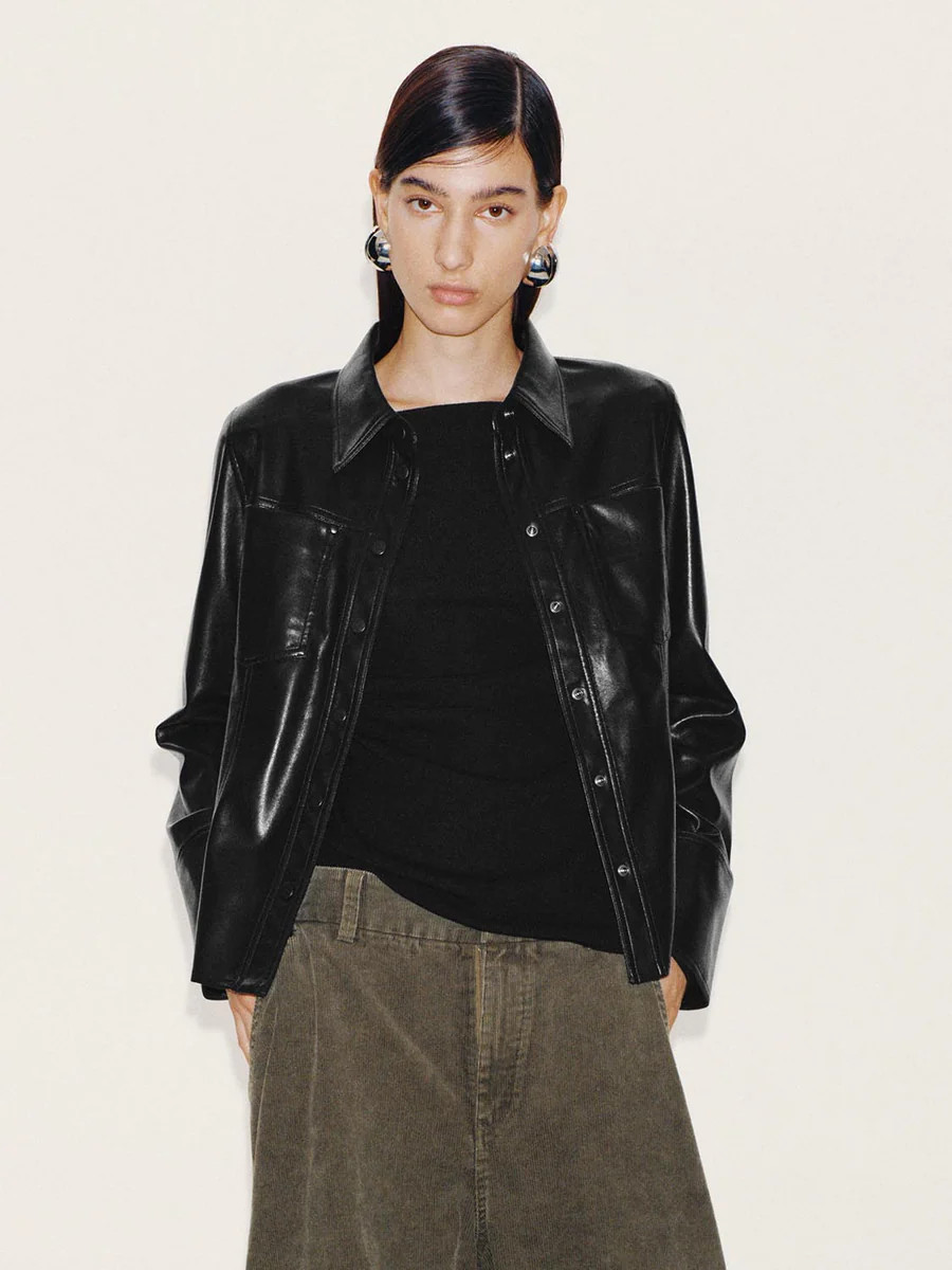 Nipped Waist Faux Leather Shirts | Urban Revivo