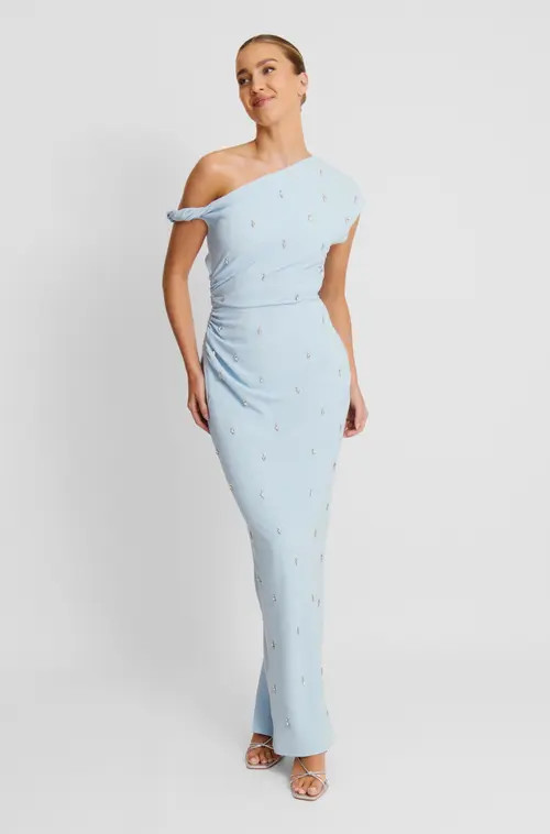 Six Stories Asymmetric Beaded Maxi Dress in Pale Blue at Nordstrom, Size 6 | Nordstrom