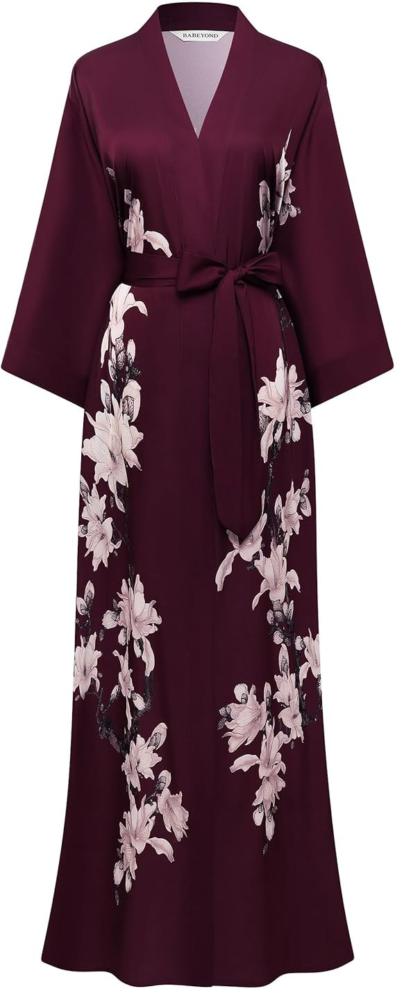 BABEYOND Kimono Robe Cover up with Box Long Floral Satin Sleepwear Silky Bathrobe Bachelorette Ro... | Amazon (US)