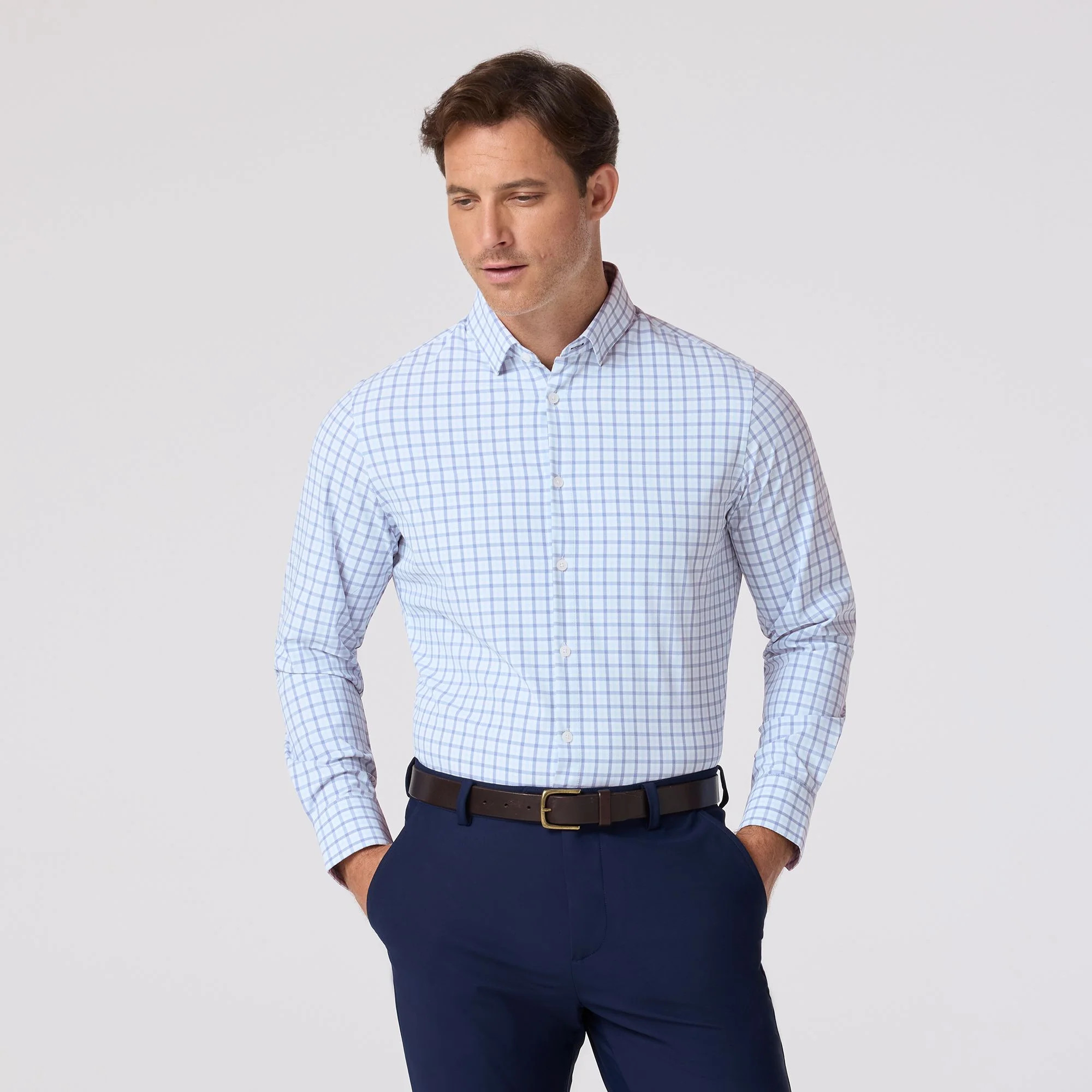 Leeward Dress Shirt - Cloud Blue Miles Plaid | Mizzen + Main