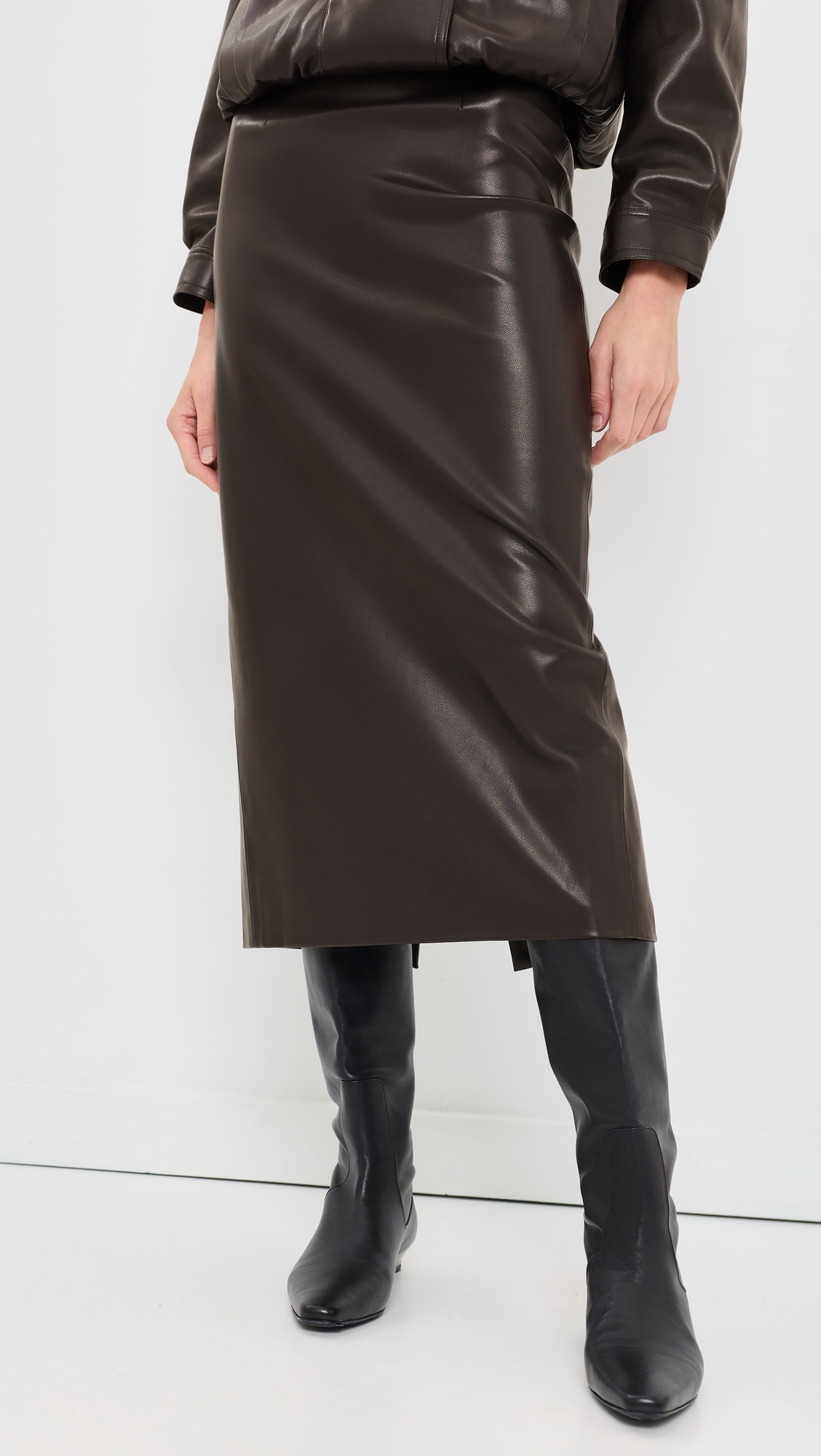 Enza Costa Faux Leather High Waist Curve Skirt Coffee 0 | Shopbop