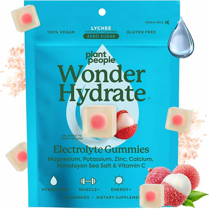 Plant People WonderHydrate Sugar Free Electrolyte Gummies, Lychee (42 Ct) | Vegan Hydration Chews... | Amazon (US)