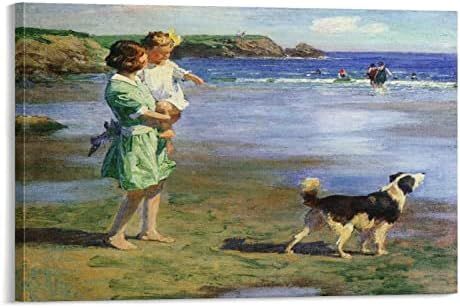 Canvas Print Edward Henry Potthast's Mother And Daughter Oil Painting Art Poster on The Beach Can... | Amazon (US)