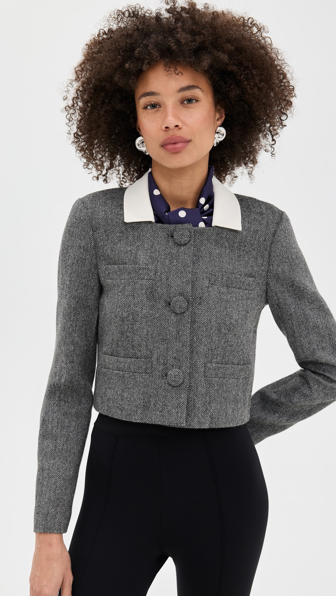 Grey Herringbone Scarf Detail Jacket | Shopbop
