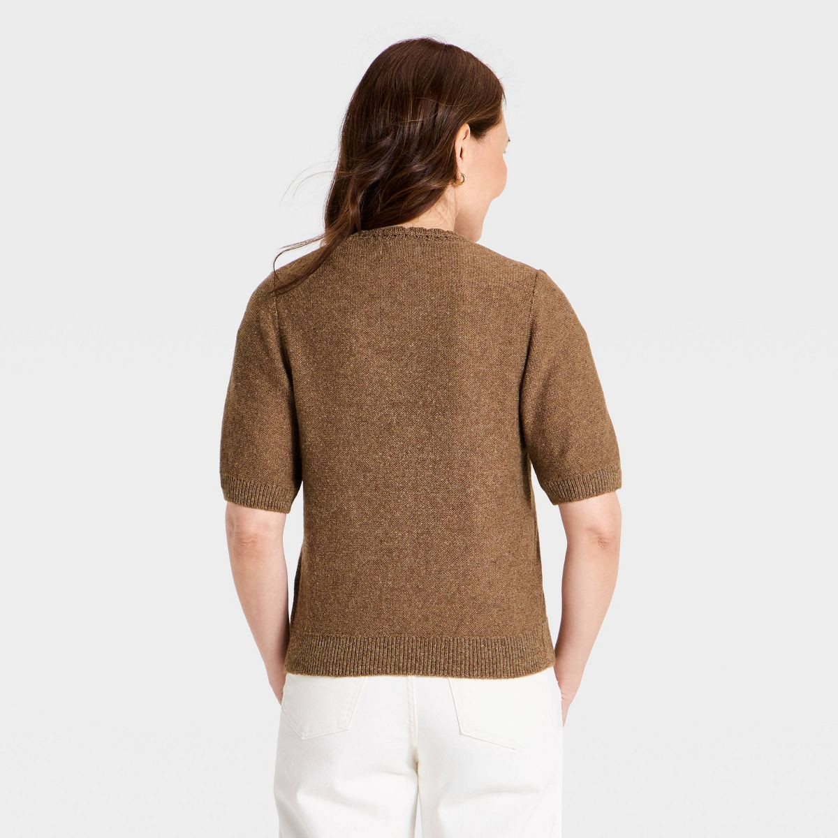 Women's Short Sleeve Heirloom V-Neck Cardigan Sweater - Universal Thread™ Brown L | Target