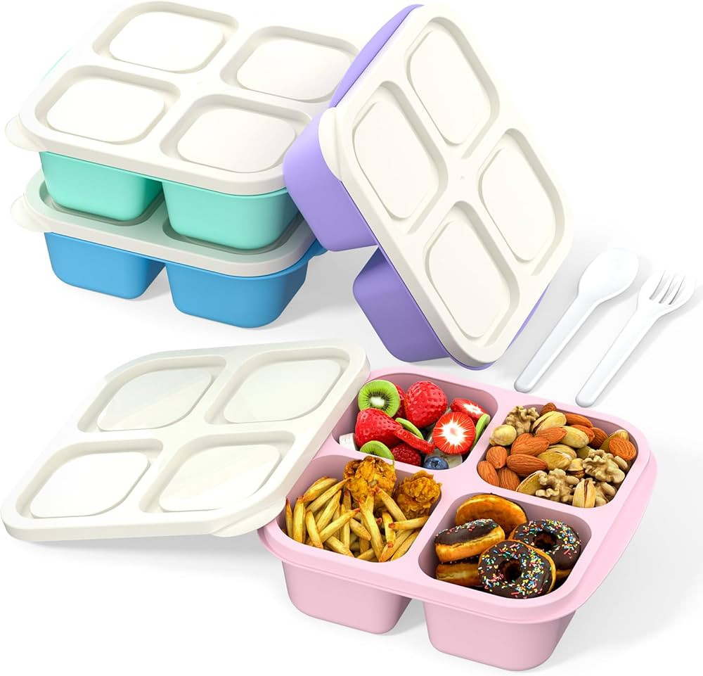 Bento Lunch Box for Kids (4 Pack) - 4-Compartment Salad Container for Lunch, Reusable BPA-Free Fo... | Amazon (US)