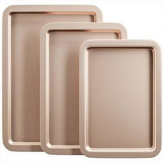 3-Piece Nonstick Ceramic Champagne Gold Baking Sheet Pan Set with Wider Grips, Oven Safe up to 450℉, for Cookies, Bread | The Home Depot