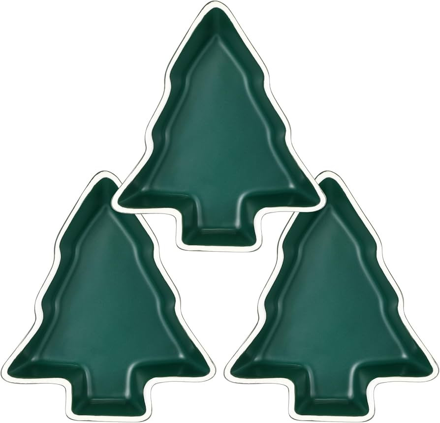Baderke 3 Pcs Christmas Tree Ceramic Dish Christmas Tree Sauce Dish Xmas Tree Snack Appetizer Tra... | Amazon (US)