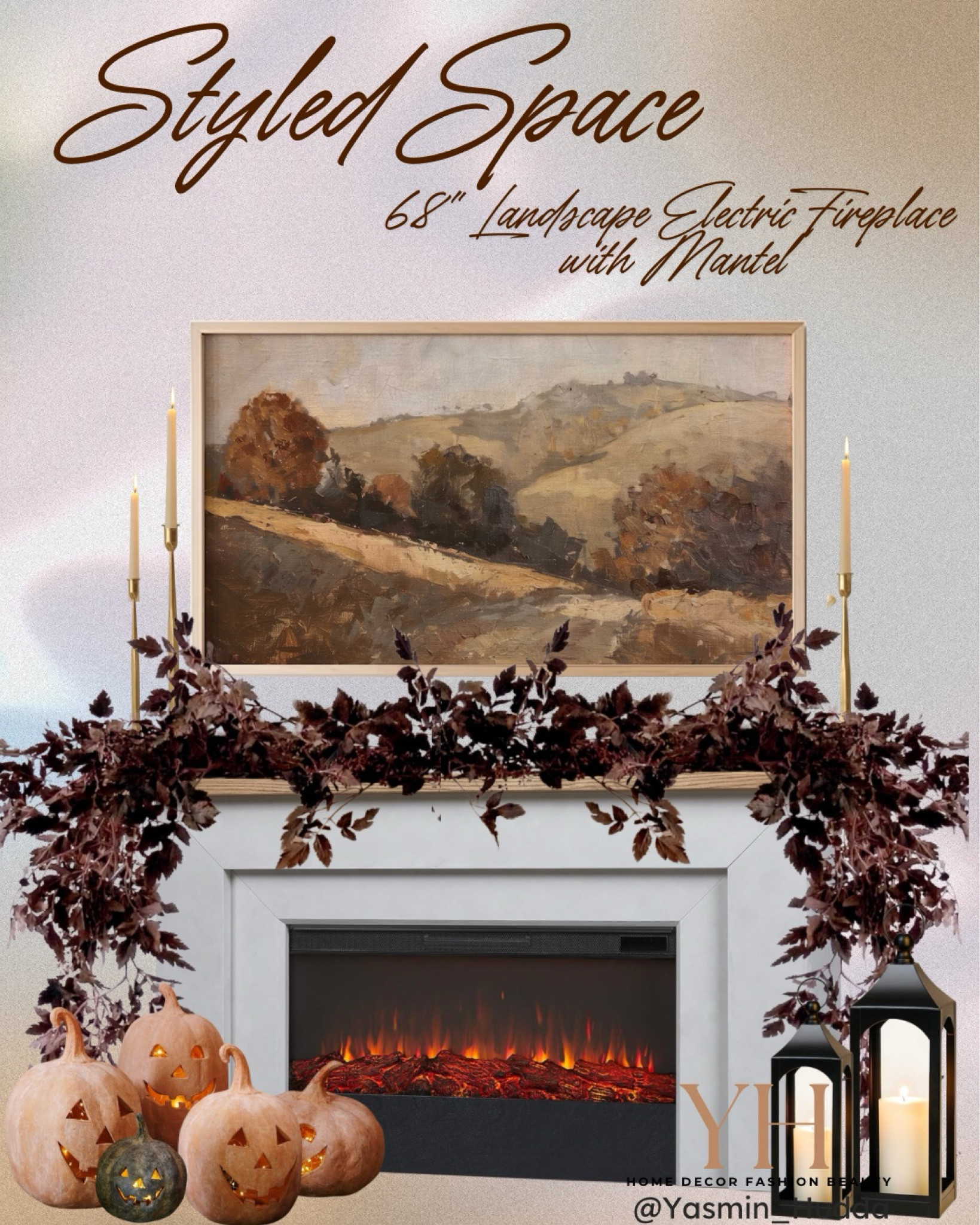 Amazon electric fireplace on sale!
Really love this idea of Mantel with electric fireplace. It features realistic flames in six colors, five flame brightness levels, adjusts thermostat, and plugs into a standard three prong outlet. It can put out heat or you can turn on just the flames for ambiance. The fireplace surround is easy to build and it’s faux concrete finish. Can work under tv size 50” to 70” I styled it here for fall but it’s so perfect for Christmas with stockings and garland!

#LTKHome #LTKStyleTip