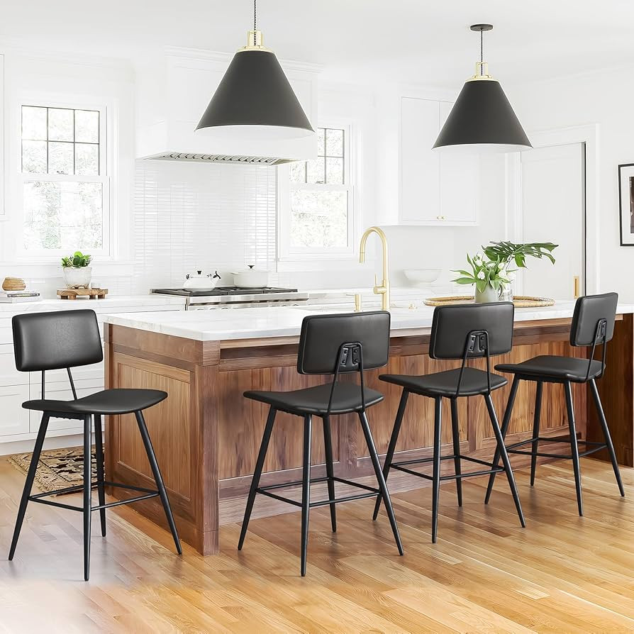 Cozyman 24.5" Counter Height Bar Stools Set of 4, Black Faux Leather Upholstered Barstools with B... | Amazon (US)