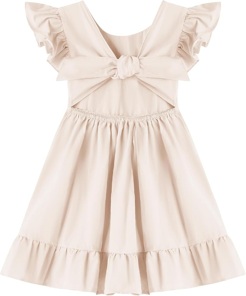 Dutebare Toddler Girls Swing Dress Linen Backless Tie Back Ruffle Hem Kid Casual Beach Dresses | Amazon (US)