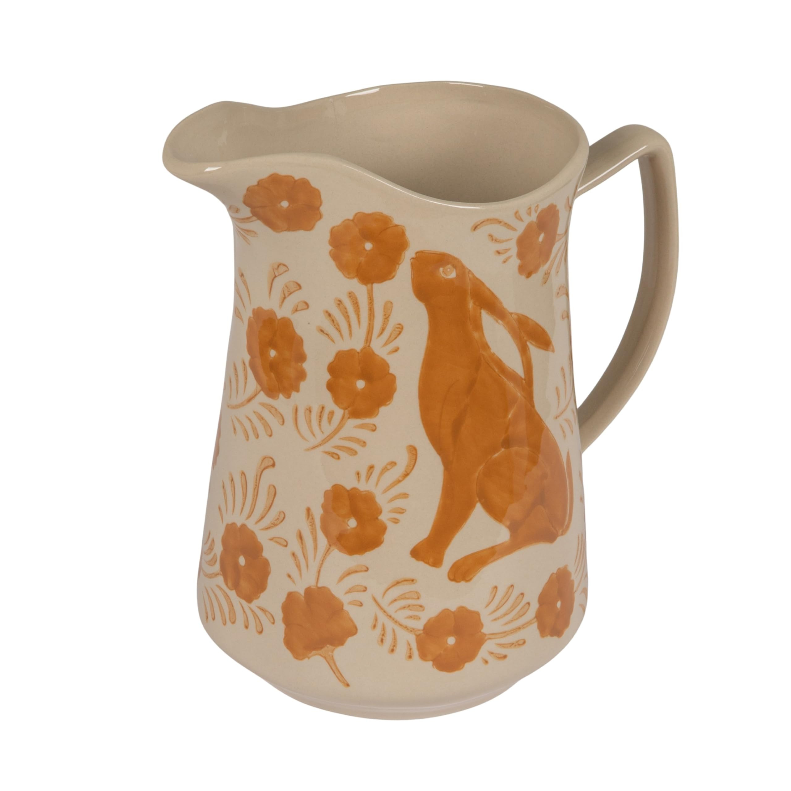 Creative Co-Op 3-Quart Stoneware Pitcher with Rabbit and Floral Motif, Terracotta | Amazon (US)