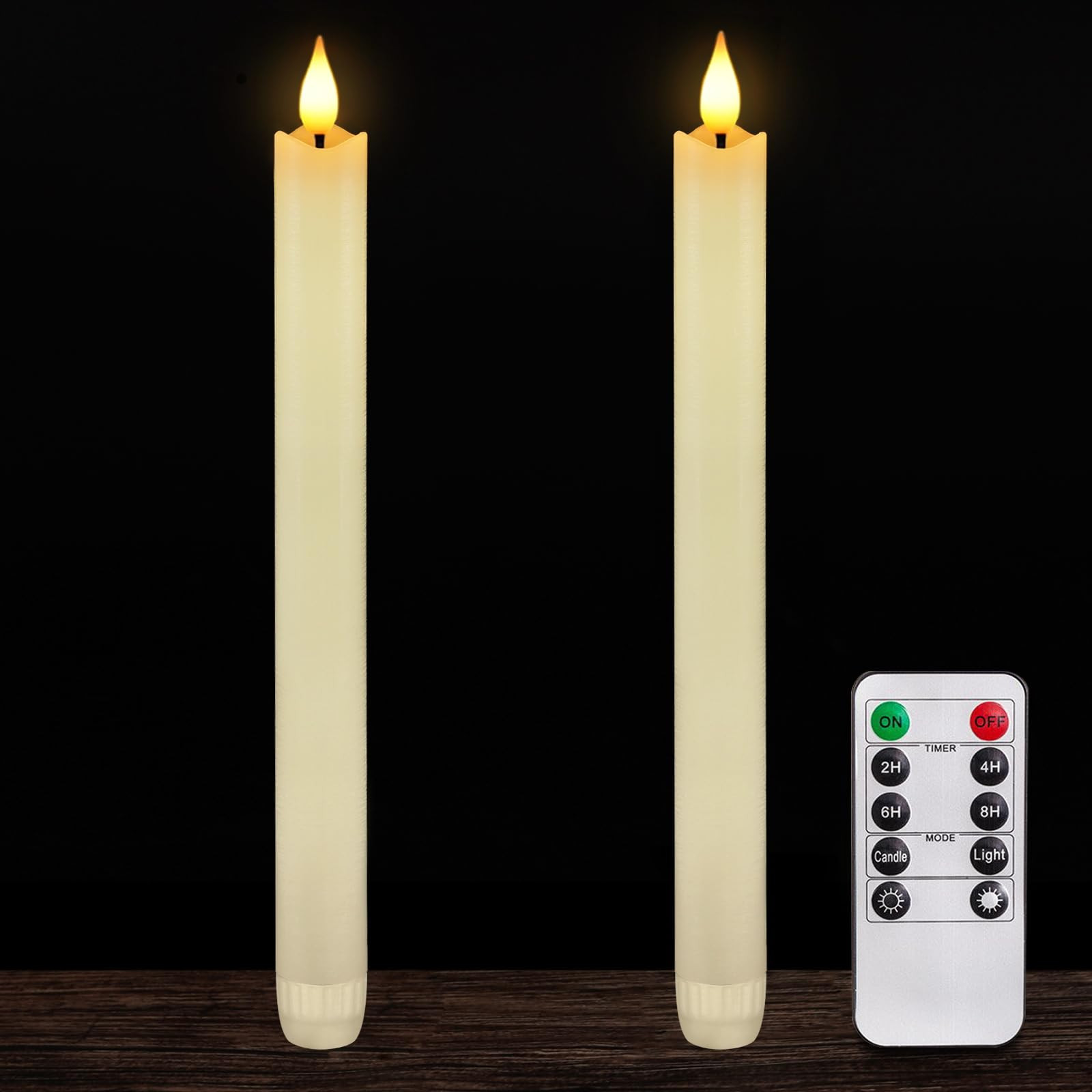 Homemory 2 Pcs Real Wax Made Flameless Taper Candles with Remote and Timer, 9.6" Ivory Battery Operated Candle Stick Flickering, Led Taper Candles with Lifelike Flame for Indoor Home Decor | Amazon (US)