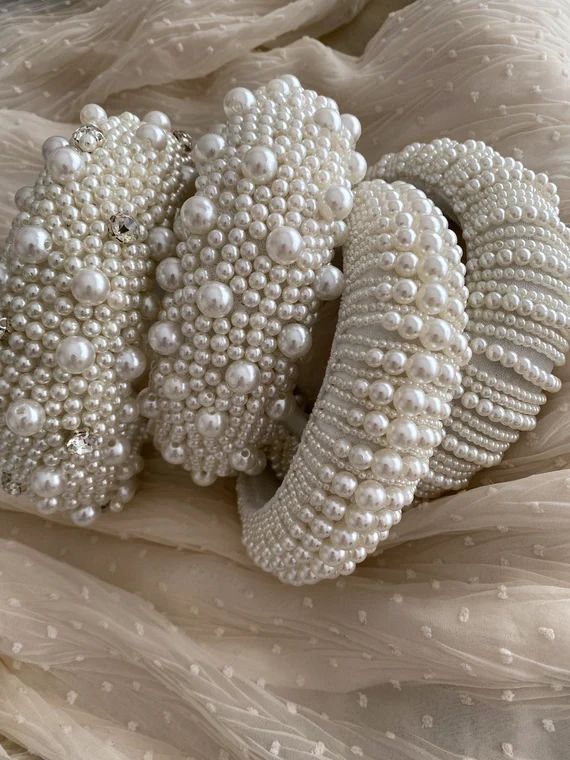 White velvet pearl padded matador headband - alice band- pearl padded tiara- flock deep headband ... | Etsy (US)