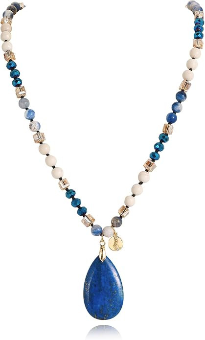 Pendant Necklace for Women Boho Long Natural Stone Beaded Statement Handmade Colorful Pendant Nec... | Amazon (US)
