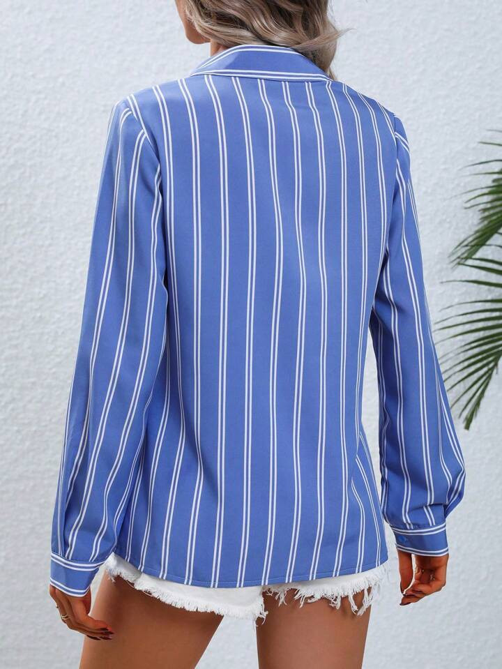 SHEIN LUNE Striped Print Button Front Shirt,Long Sleeve Tops | SHEIN