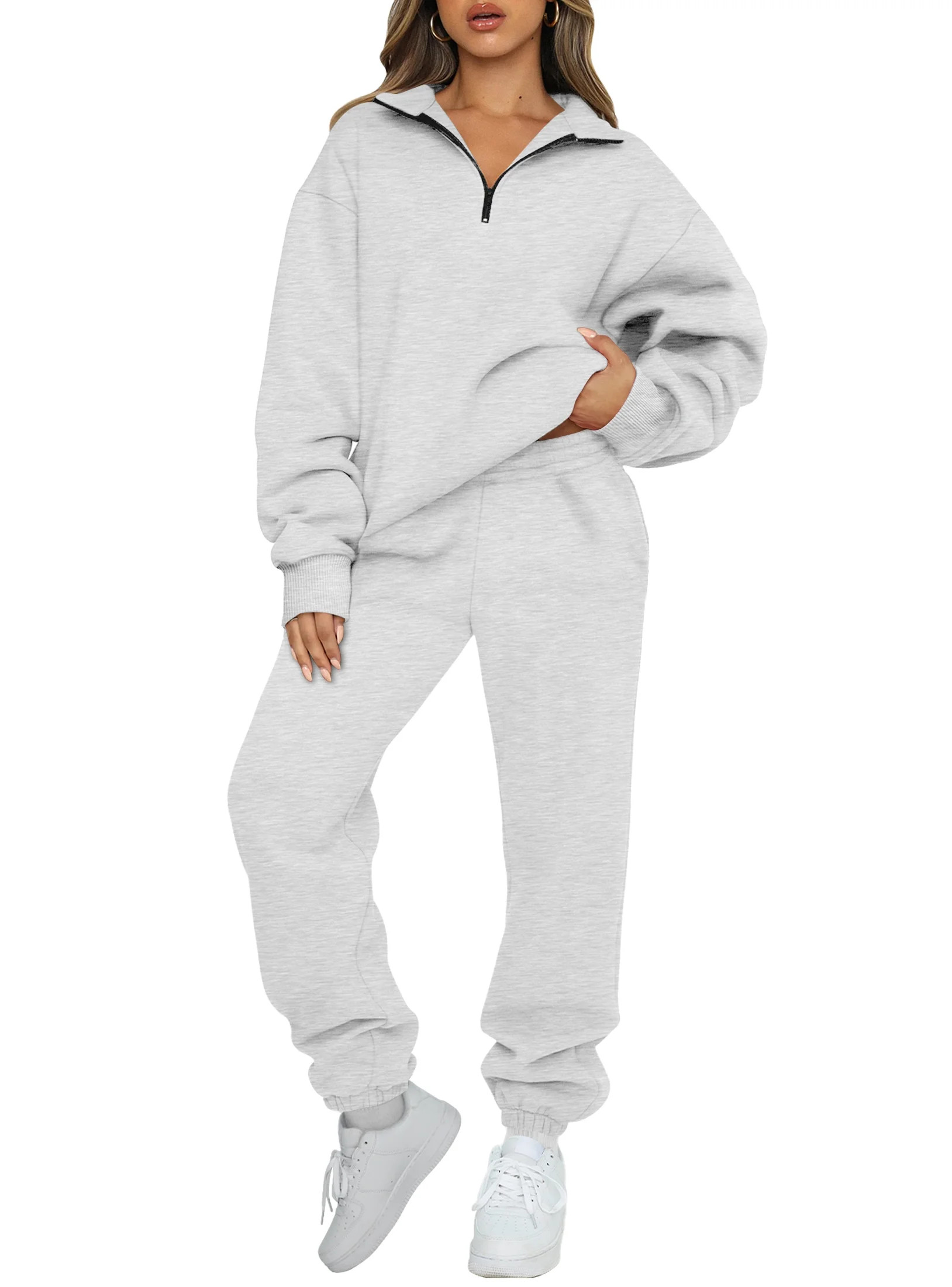 SUNBS Women's Sweatsuits 2 Piece Outfits Long Sleeve Half Zip Pullover and Baggy Sweatpants with ... | Walmart (US)