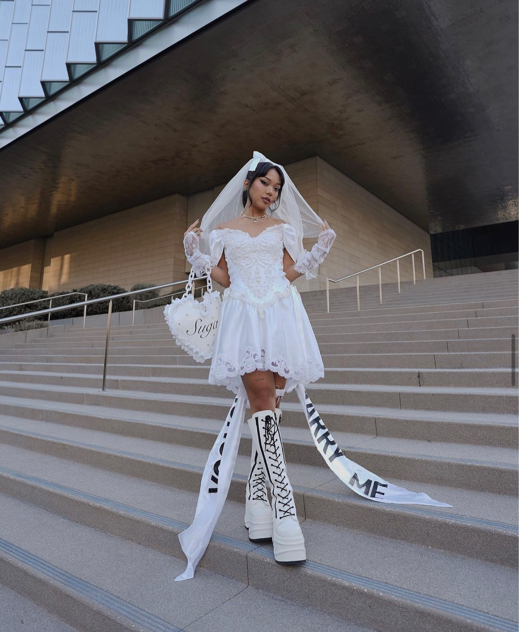 yoongi marry me: concert edition  👰🏻‍♀️🕊️turned the iconic yoongi joke into an upcycled outfit for his LA day 1 show

** im more of a sustainable shopper nowadays however I still wear old clothes from brands that I no longer support. I will cont to post the exact item even if it’s from fast fashion brands bc I understand that price point is a necessity for some, however will also link a similar, more sustainable option as well **