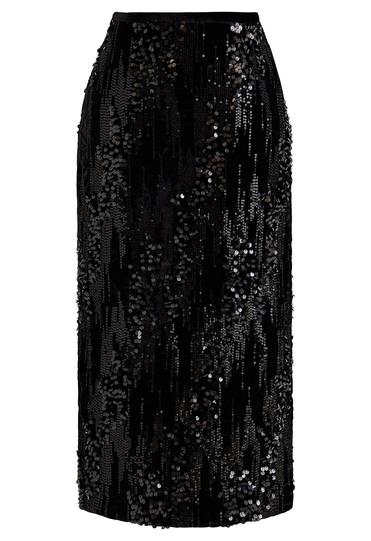 Velvet Sequins Embellished Pencil Skirt in Black | Chicwish
