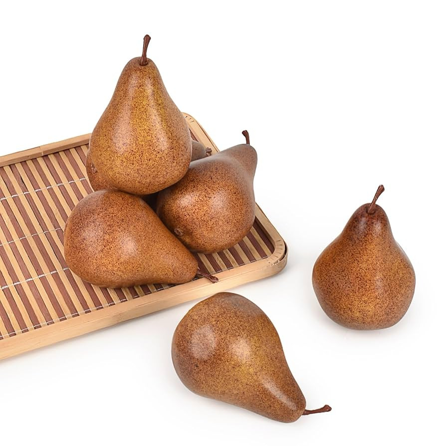 Artificial Brown Pears, 6 Pcs Simulation Pears Fake Fruits for Home Kitchen Fruit Model Cabinet D... | Amazon (US)