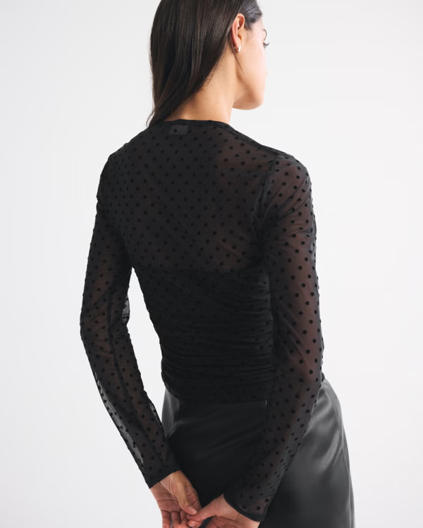 Women's The A&F Ava Long-Sleeve Mesh Top | Women's 25% Off Select Styles | Abercrombie.com | Abercrombie & Fitch (US)