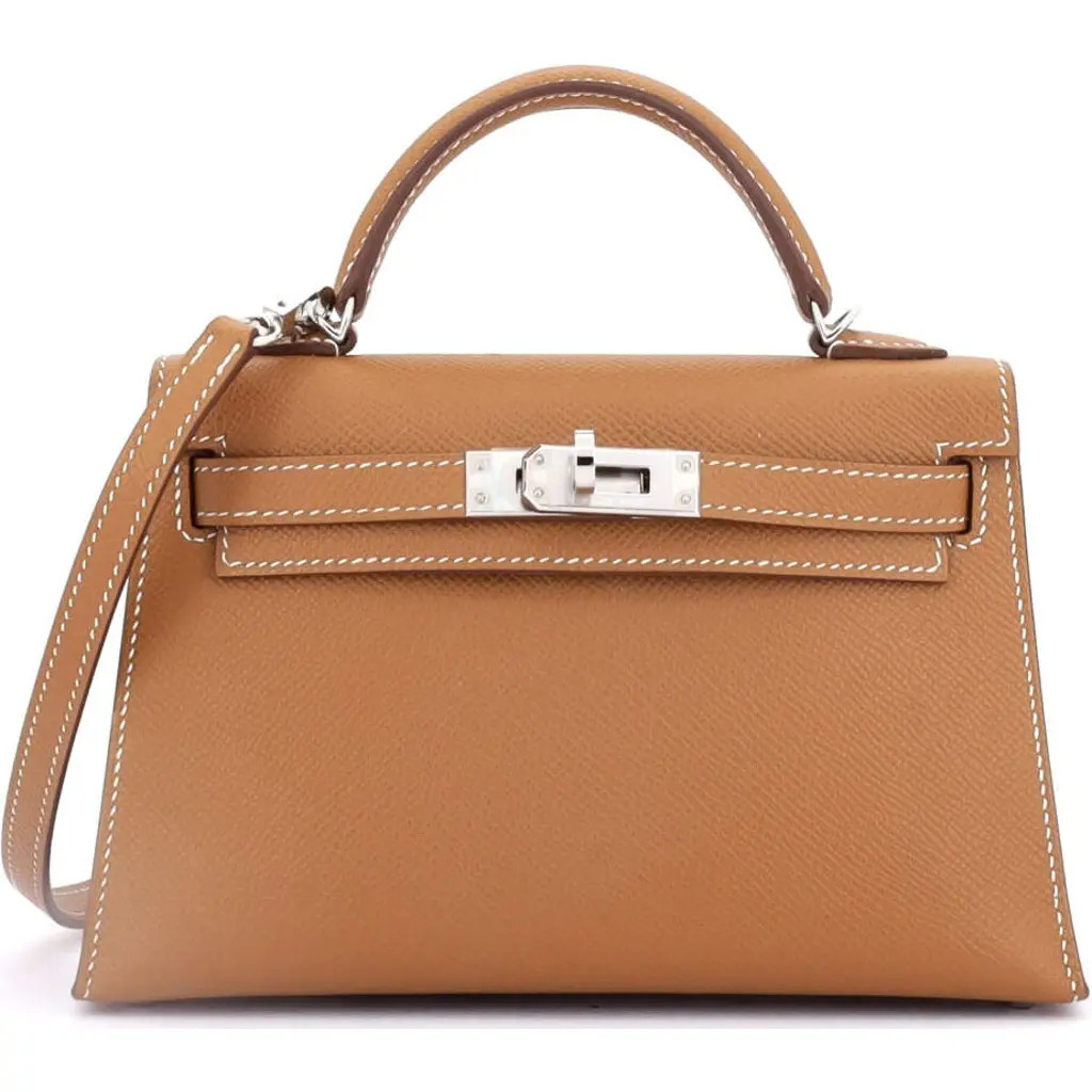 Pre-Owned Hermes Kelly Mini II Bag Brown Epsom with Palladium Hardware 20 in Gold at Nordstrom, Size X-Small | Nordstrom