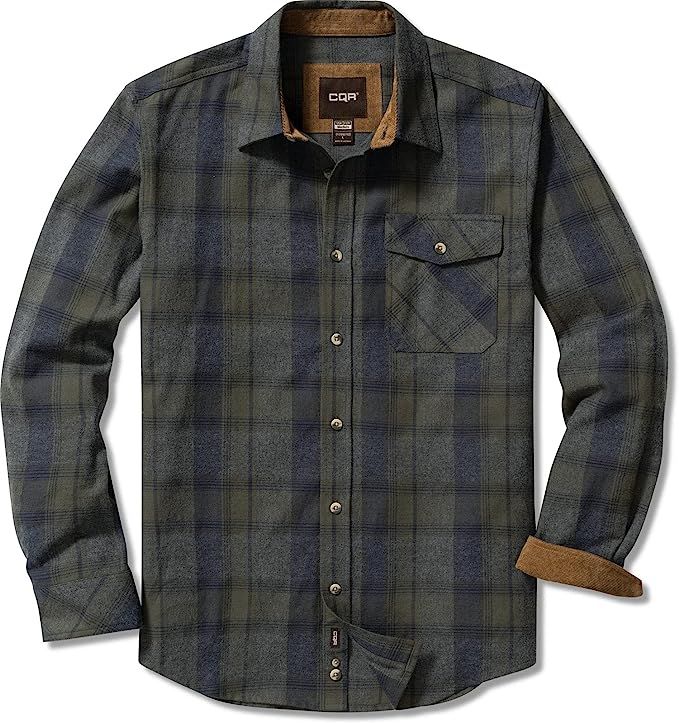 Amazon.com: CQR Men's All Cotton Flannel Shirt, Long Sleeve Casual Button Up Plaid Shirt, Brushed... | Amazon (US)