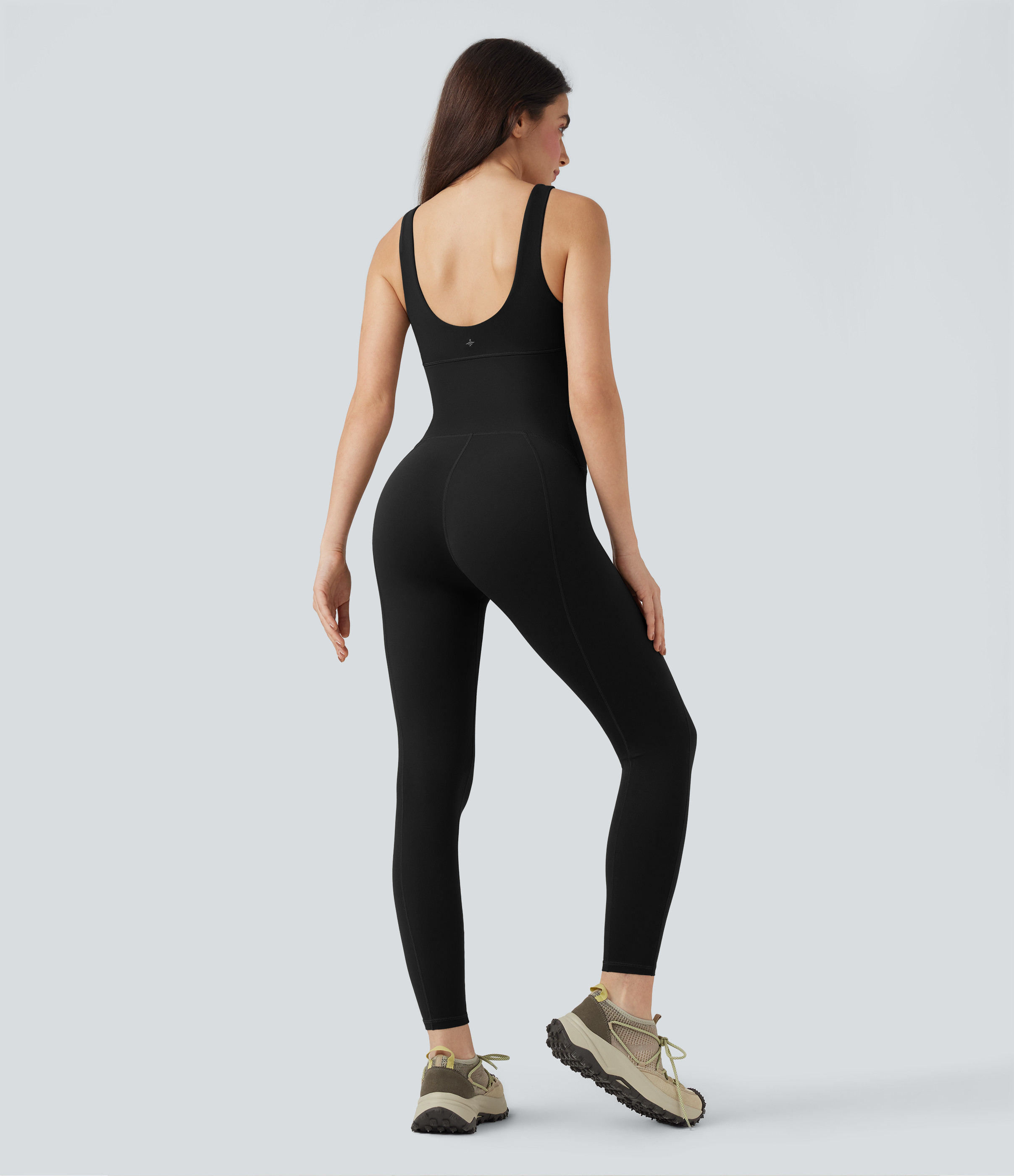 Halara Halara UltraSculpt™ SoCinched Sleeveless Scoop Back Tummy Control Workout Skinny Jumpsuit Workout Dress - Black - M(7/8) | HALARA