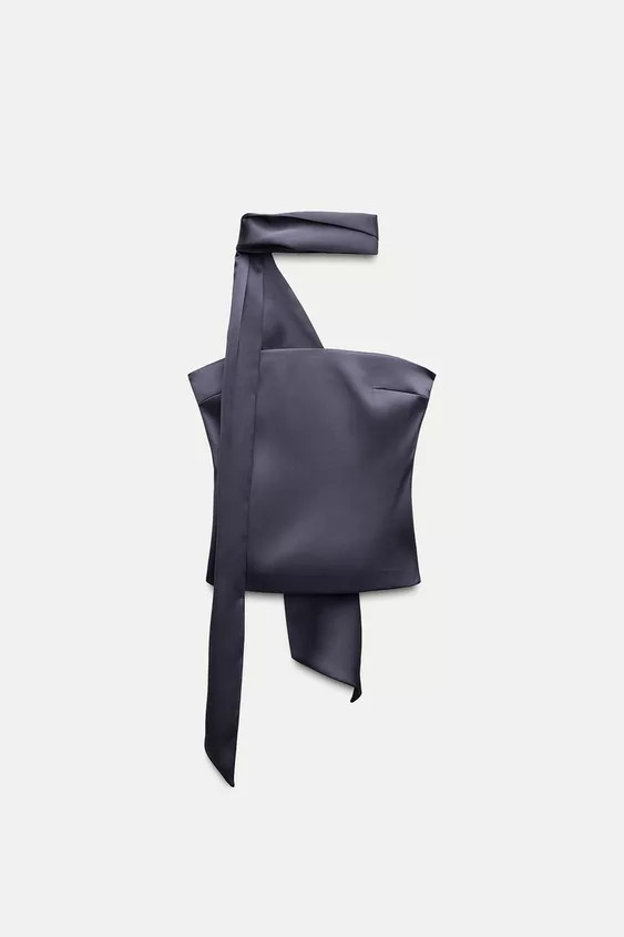 Strapless straight-neck top. Matching fabric scarf detail. Side hidden in-seam zip closure. | Zara US