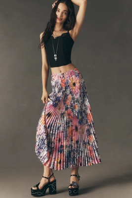 Ranna Gill Pleated A-Line Midi Skirt | Anthropologie (US)