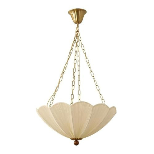 Elegant Modern Pendant Light, Adjustable Fabric & Wood Ceiling Fixture with Scalloped Shade for Living Room, Dining Area, Bedroom, Cafe, Entryway | Amazon (US)