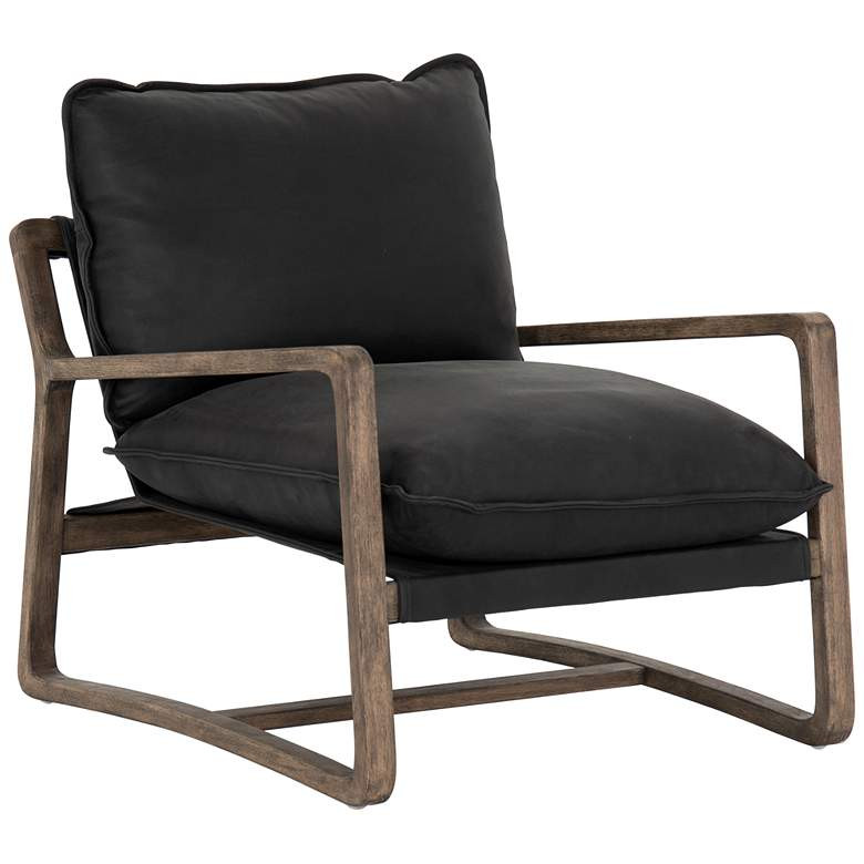Ace Mid-Century Umber Black Leather and Oak Chair - #97M65 | Lamps Plus | Lamps Plus