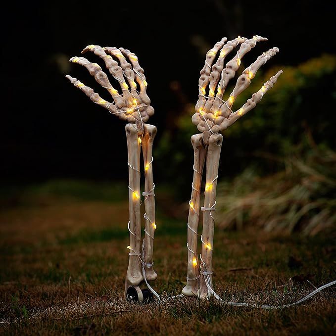 Twinkle Star Halloween Outdoor Decorations, Lighted Skeleton Arms Stakes with 40 LED Warm White L... | Amazon (US)