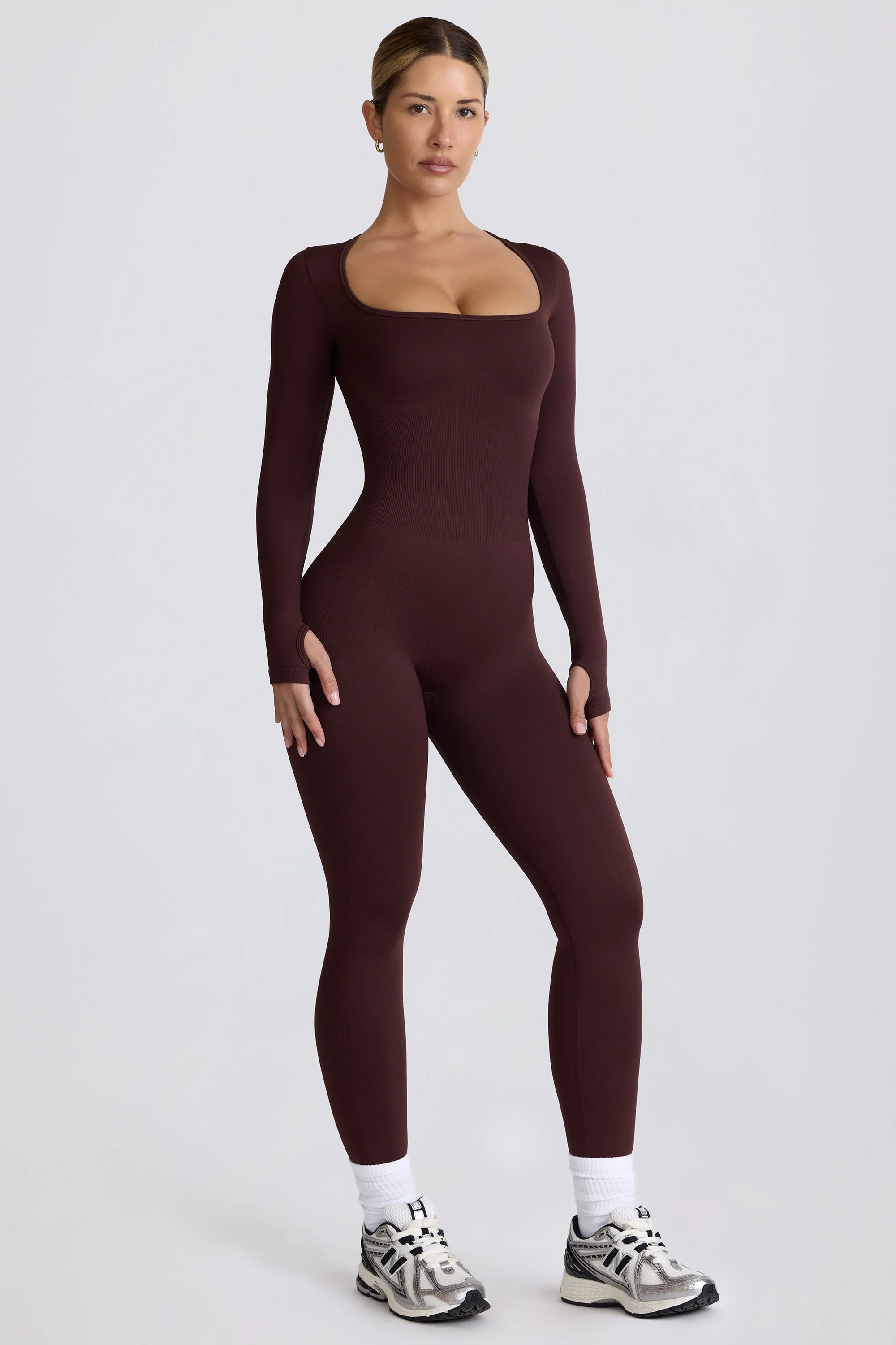 Super Sculpt Seamless Full-Length Jumpsuit in Chocolate | Oh Polly