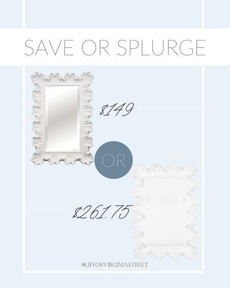 Save or splurge! Save a little bit of money on this scalloped mirror when you buy the designer look-a-like! Love them both!! 

save or splurge, looks for less, coastal mirror, coastal home, coastal style, coastal living, coastal bedroom, coastal bathroom, home decor, ballard designs, at home 

#LTKhome #LTKFind #LTKstyletip