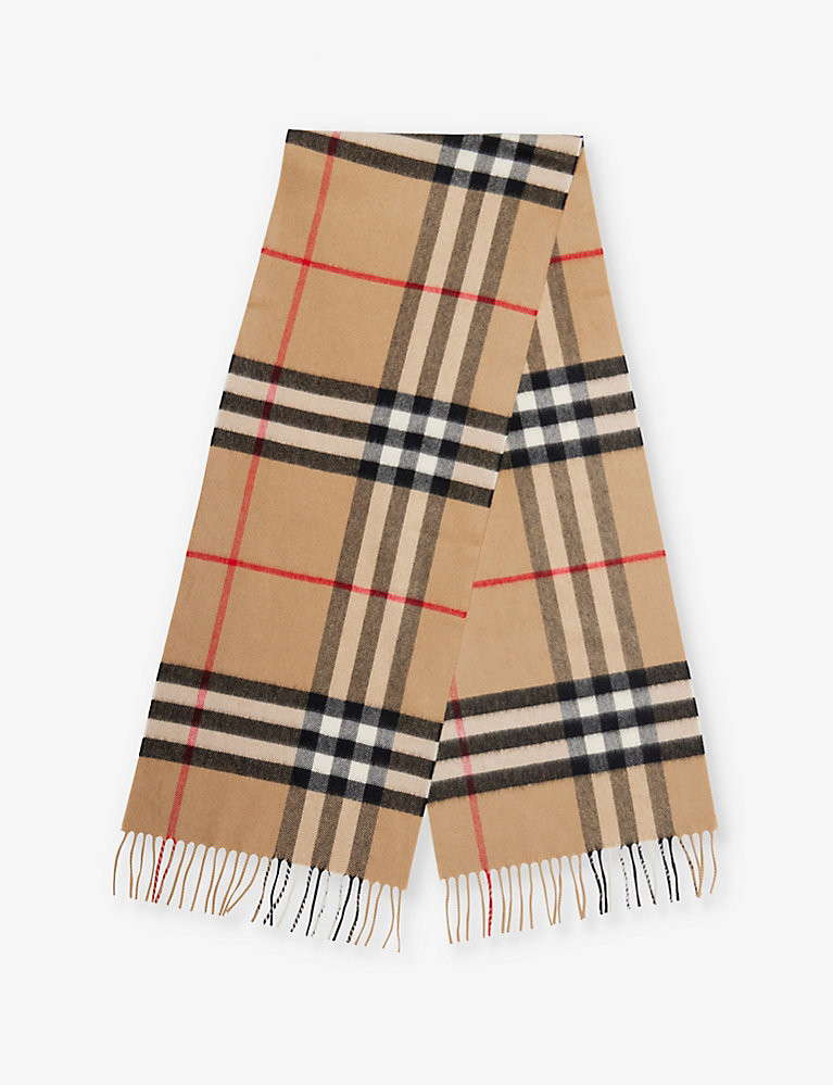 BURBERRY Giant Check fringed cashmere scarf | Selfridges