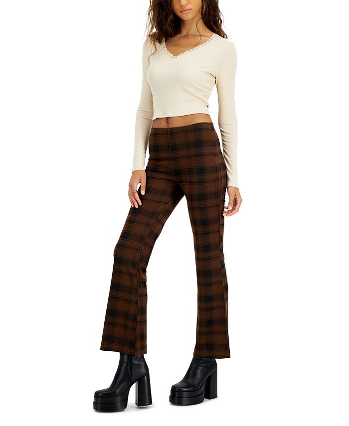 Self Esteem Juniors' Plaid Jacquard Flared-Leg Pants  & Reviews - Leggings & Pants - Juniors - Ma... | Macys (US)