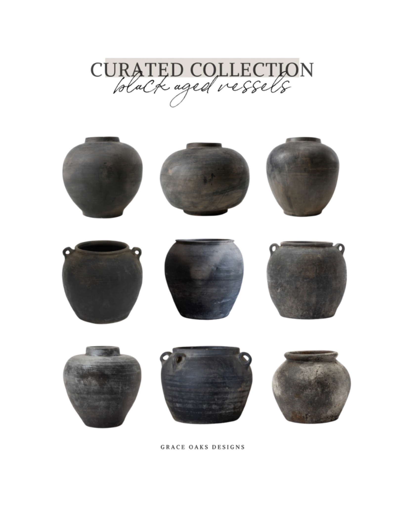 Curated collection - favorite aged black vessels and pots

large vessels. Black vase. Black pot. Aged pot. Organic modern. Organic modern decor. Home decor. Shelf decor. Console table decor. Coffee table decor  

#LTKunder100 #LTKFind #LTKhome