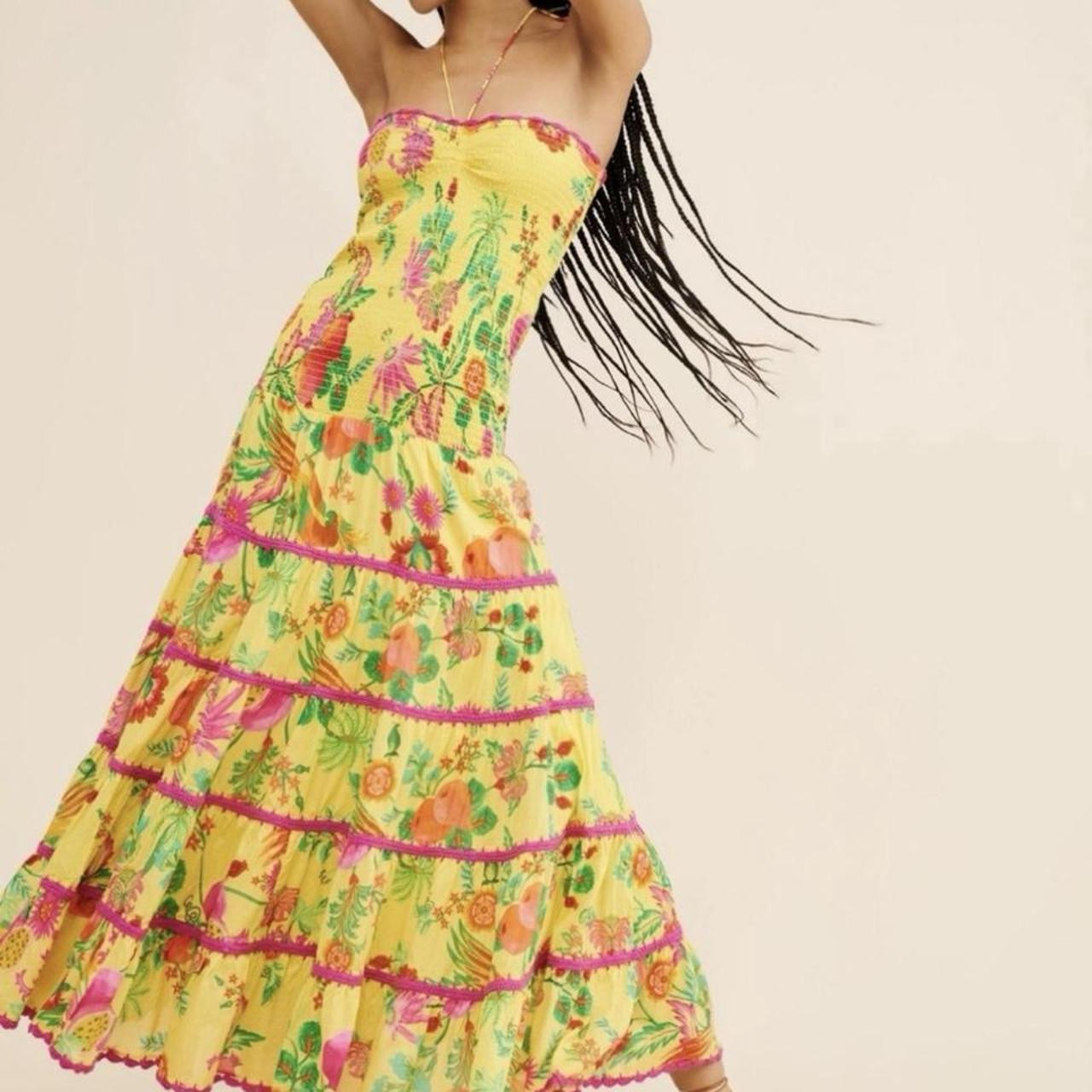 Farm Rio Women's A-line Dress - Multi/Yellow | Depop US